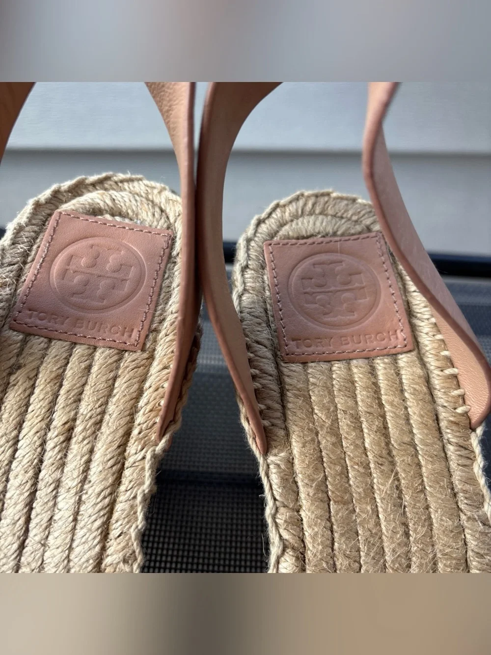 Tory Burch Tan Leather Wedge Espadrille Sandals Size 8.5